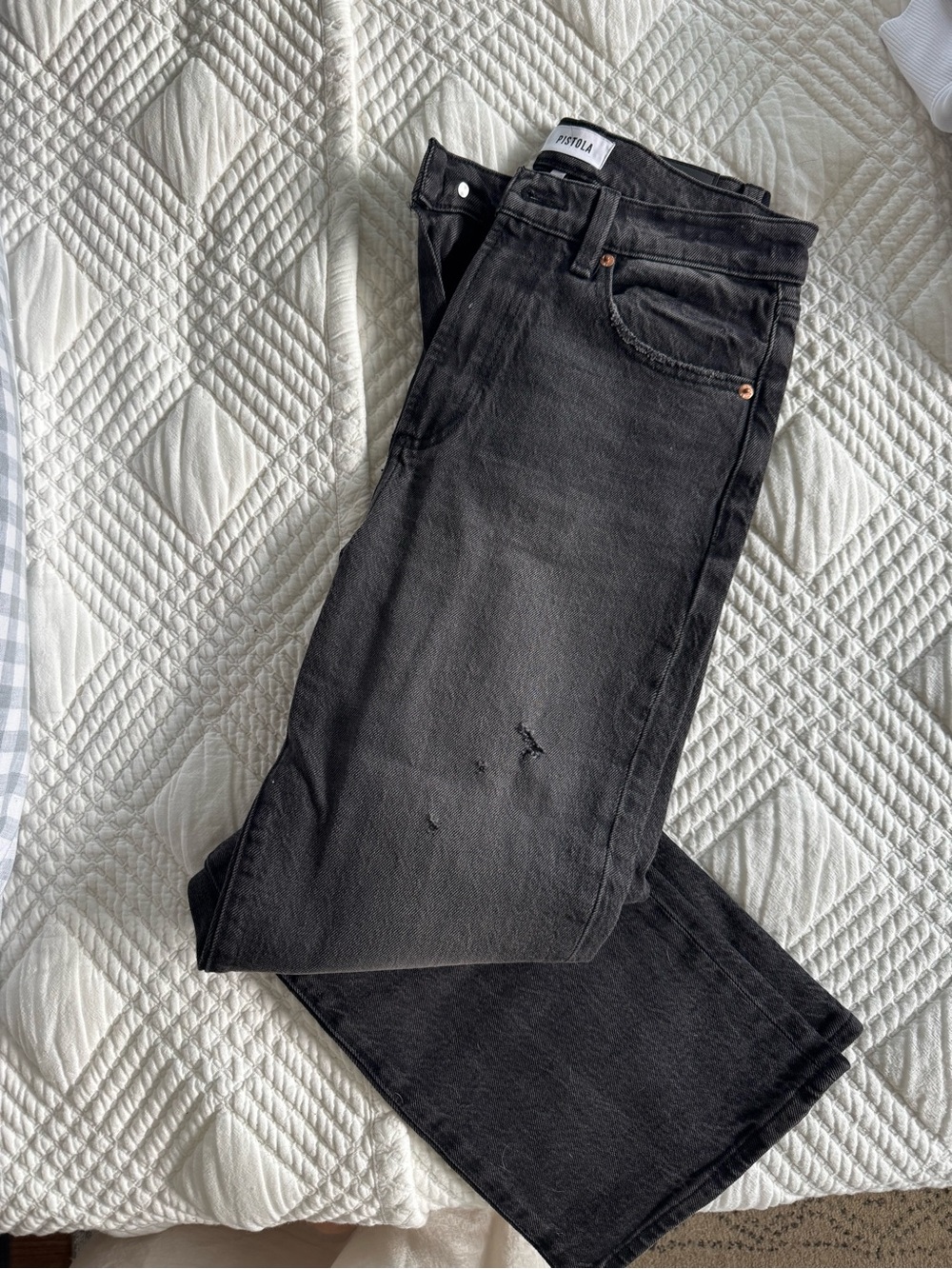 pistola Black Cropped Ankle Jeans with Subtle Distressing